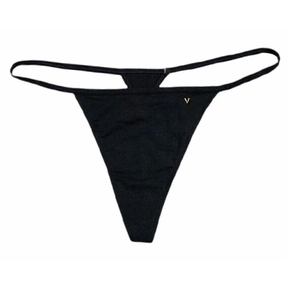 VIctoria’s Secret Stretch cotton v-string Thong Panty Black - Picture 1 of 3